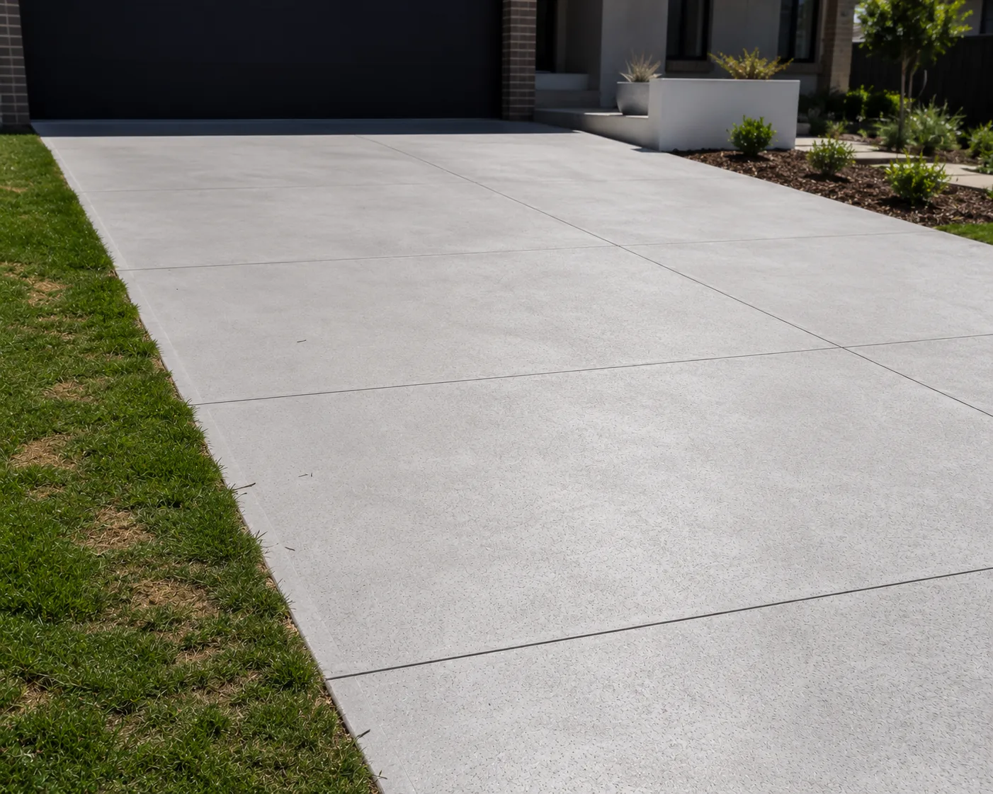 A reinforced concrete driveway on an established Casula block