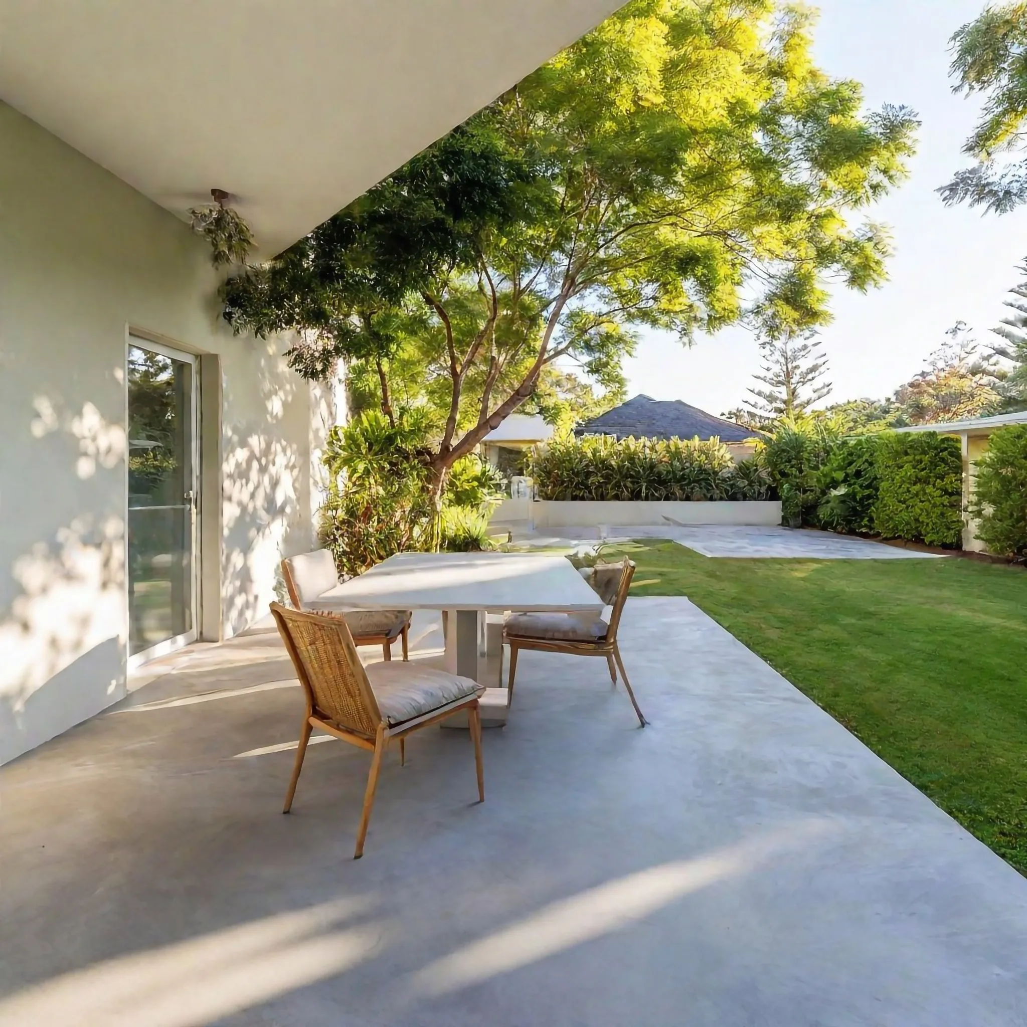 A finished concrete patio built for outdoor entertaining in the Liverpool area