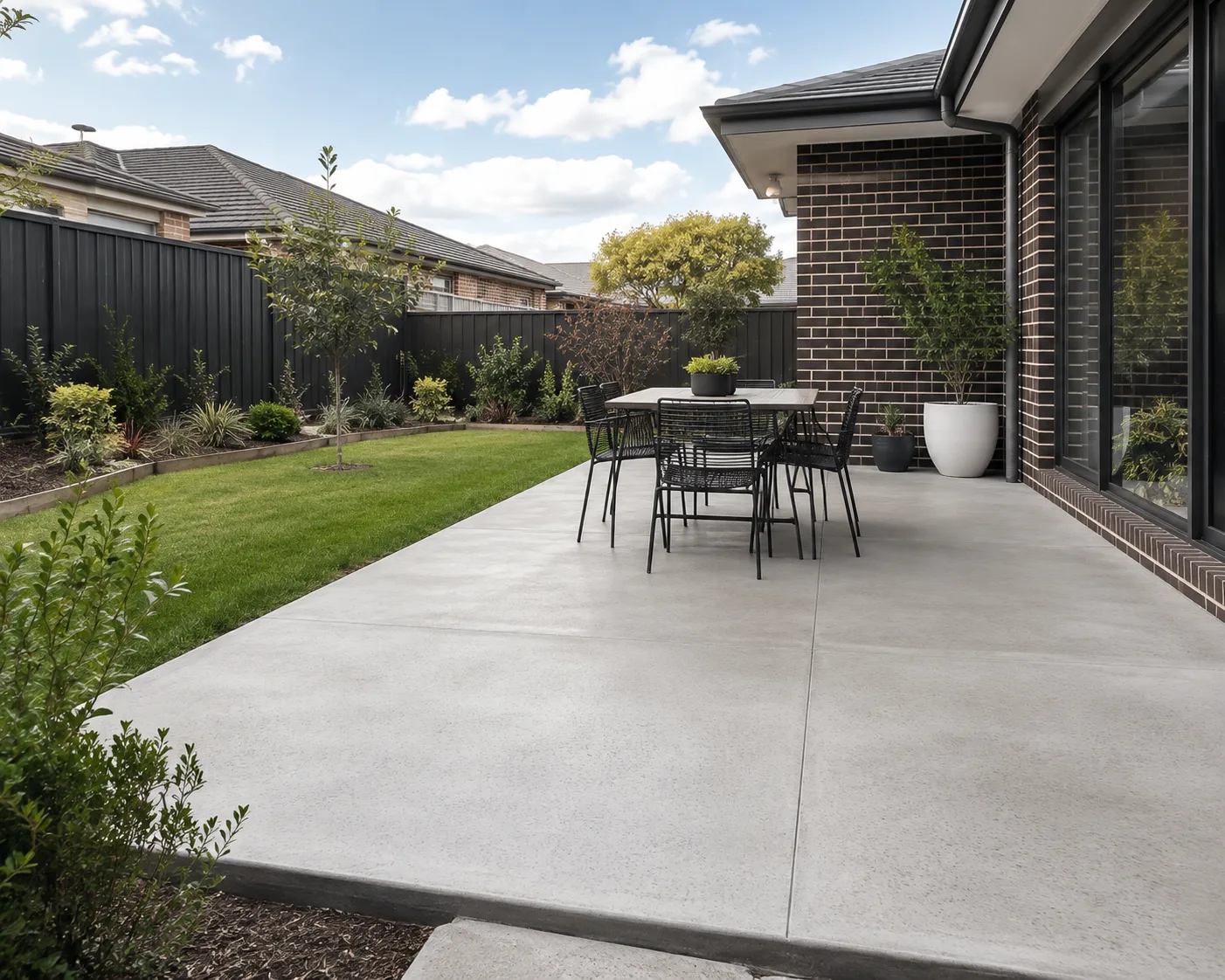 A textured concrete patio surface with added grip