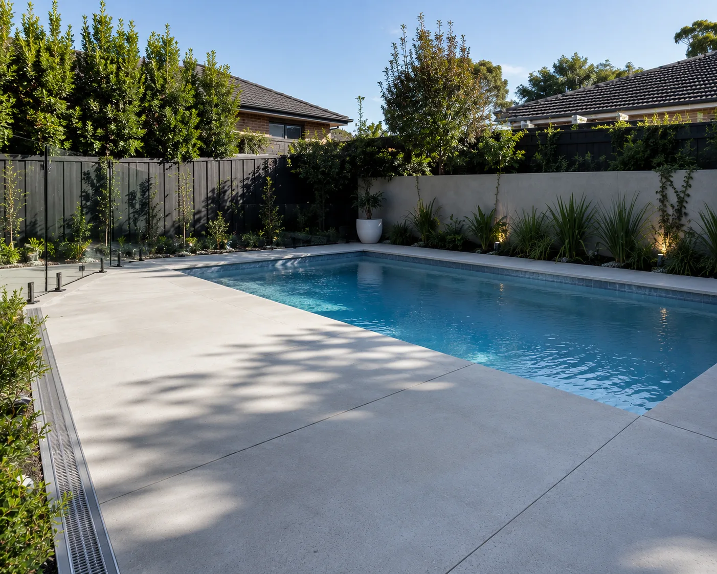 A non-slip concrete pool surround for a Casula backyard